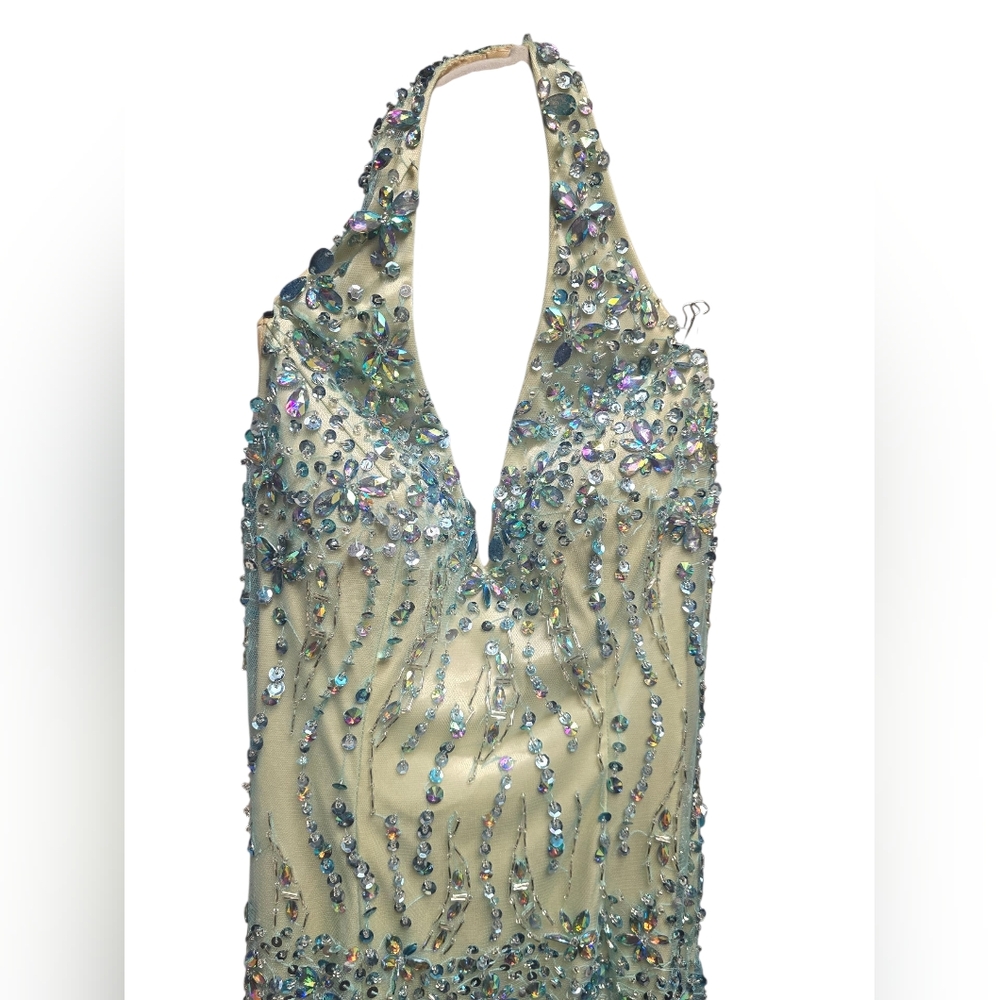 Nina Canacci 8050 Dress Elegant Blue Halter Evening Gown Sz. 4 - Picture 4 of 16